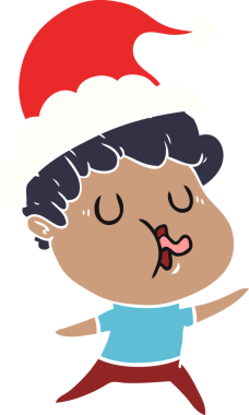 Bir insan tarafından çizilmiş Noel Baba şapkası takan bir adamın el çizimi düz renk çizimi.