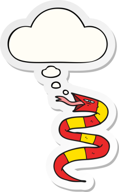 Düşünce baloncuklu çizgi film yılanı insan tarafından çizilmiş bir çıkartma.