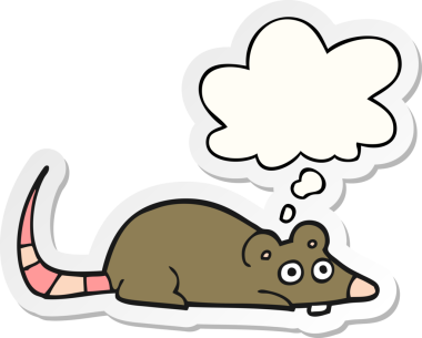 insan tarafından çizilmiş bir çıkartma olarak düşünce baloncuğu olan çizgi film faresi