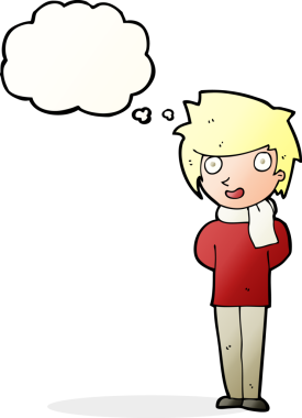 Bir insan tarafından çizilmiş düşünce balonlu çizgi film dostu bir adam.