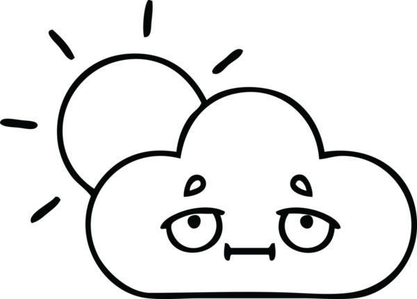 Bir insan tarafından çizilmiş fırtına bulutu ve güneş çizimleri.