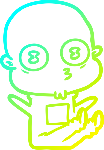 Bir insan tarafından çizilmiş garip, kel bir uzay adamının soğuk çizgi çizimi.