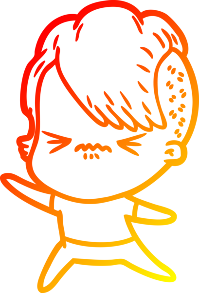 Bir insan tarafından çizilmiş, kızgın bir hipster kızın çizgi çizimi.