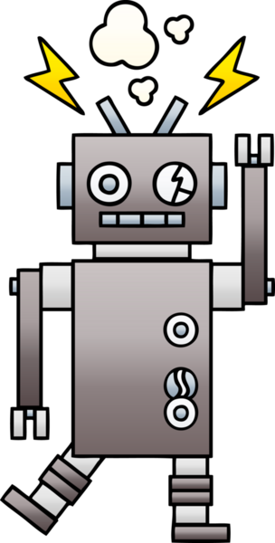 Arızalı bir robotun insan tarafından çizilmiş gölgeli karikatürü