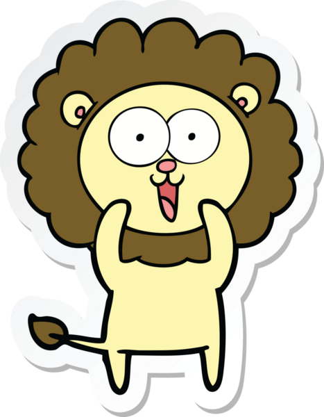 Bir insan tarafından çizilmiş mutlu bir aslanın çıkartması.