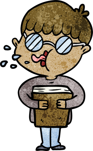 Bir insan tarafından çizilmiş gözlük takan çizgi film çocuğu.