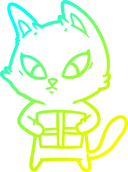 Kafası karışmış çizgi film kedisinin insan tarafından çizilmiş soğuk gradyan çizimi.