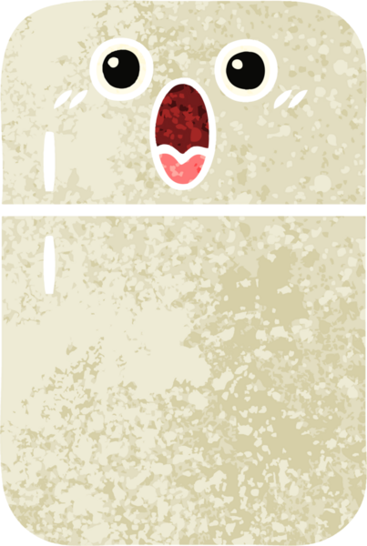 Bir insan tarafından çizilmiş buzdolabının retro çizim tarzı karikatürü.