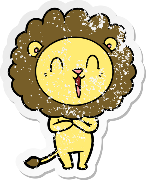 Bir insan tarafından çizilmiş gülen aslan çıkartması.