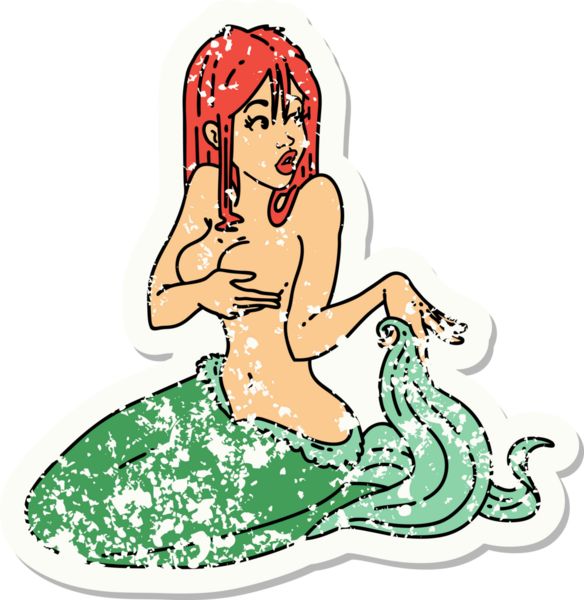 Bir insan tarafından çizilmiş geleneksel bir deniz kızı stili dövmesi.