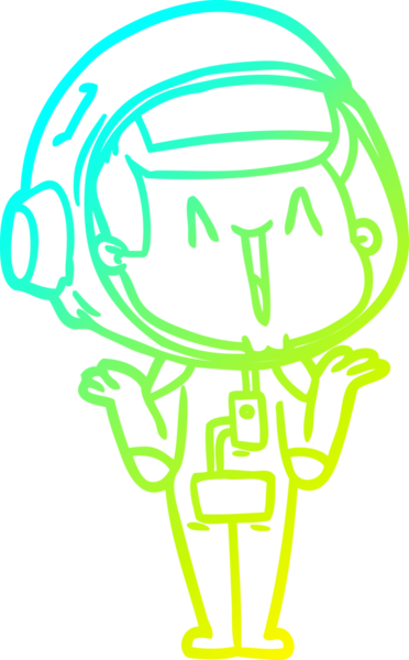 Bir insanın omuzlarını silkeleyen mutlu bir astronotun soğuk gradyan çizgisi