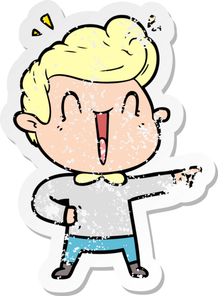 Bir insan tarafından çizilmiş heyecanlı bir karikatür çıkartması.