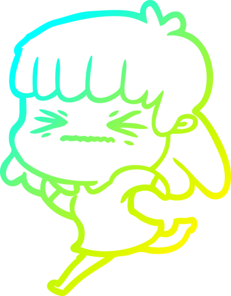 Bir insan tarafından çizilmiş kızgın bir kızın soğuk çizgi çizimi.