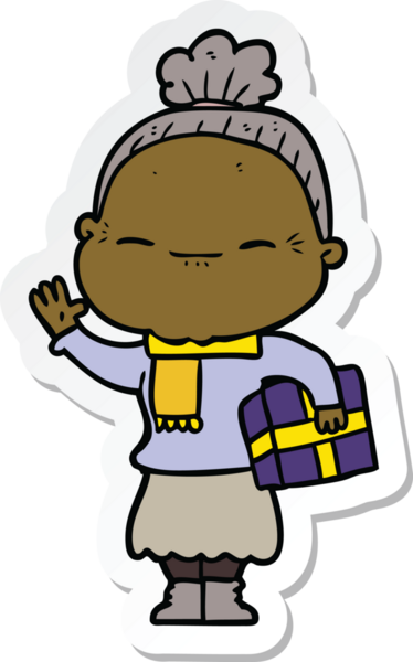 Bir insan tarafından çizilmiş barışçıl yaşlı bir kadının çıkartması.