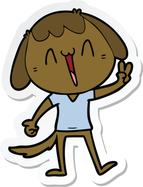 Bir insan tarafından çizilmiş gülen bir köpeğin çıkartması.