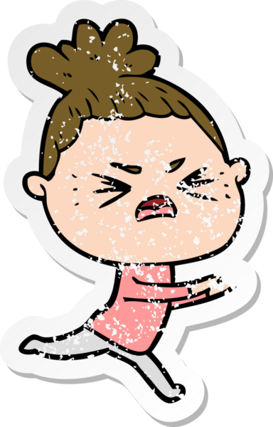 Bir insan tarafından çizilmiş kızgın bir karikatür çıkartması.