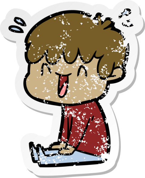 Bir insan tarafından çizilmiş gülen bir çizgi film karakterinin sıkıntılı çıkartması.