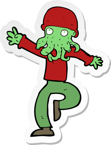 Bir insan tarafından çizilmiş uzaylı canavar bir adamın çıkartması.