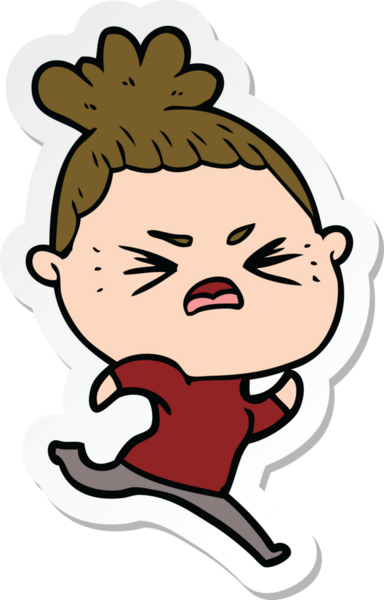 Bir insan tarafından çizilmiş kızgın bir karikatür çıkartması.