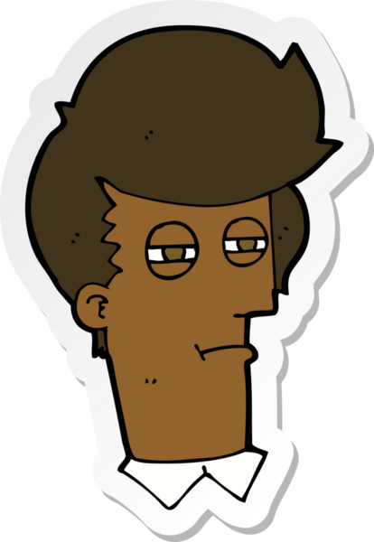 Bir insan tarafından çizilmiş şaşı gözlü bir karikatür adamın çıkartması.