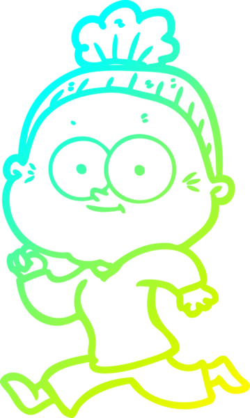 Bir insan tarafından çizilmiş, mutlu, yaşlı bir kadının çizimi.