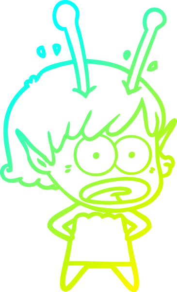 Bir çizgi film karakteri, bir insan tarafından çizilmiş soğuk gradyan çizimi.