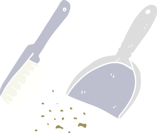 Bir insan tarafından çizilen faraş ve fırçanın düz renk çizimi