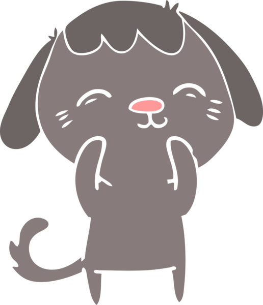 Bir insan tarafından çizilmiş mutlu düz renkli çizgi film köpeği.