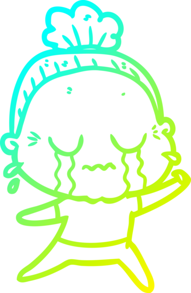 Bir insan tarafından çizilmiş ağlayan yaşlı bir kadının soğuk çizgi çizimi.