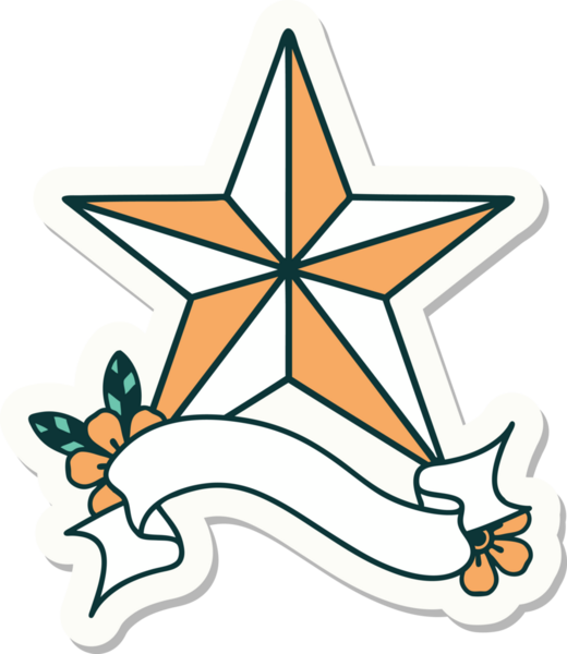 Bir insan tarafından çizilmiş bir yıldızın pankartına sahip dövme stili.