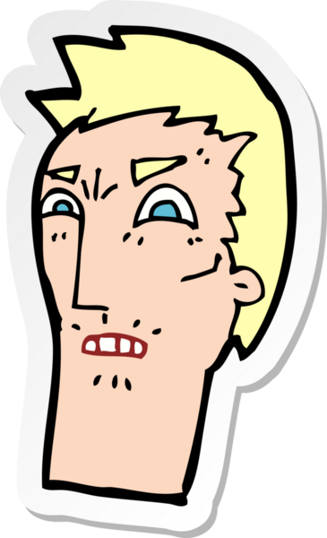 Bir insan tarafından çizilmiş kızgın bir karikatür çıkartması.