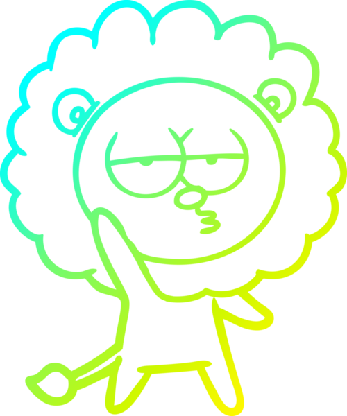 Bir çizgi filmin soğuk gradyan çizimi bir insan tarafından çizilen sıkılmış aslan çizimi.