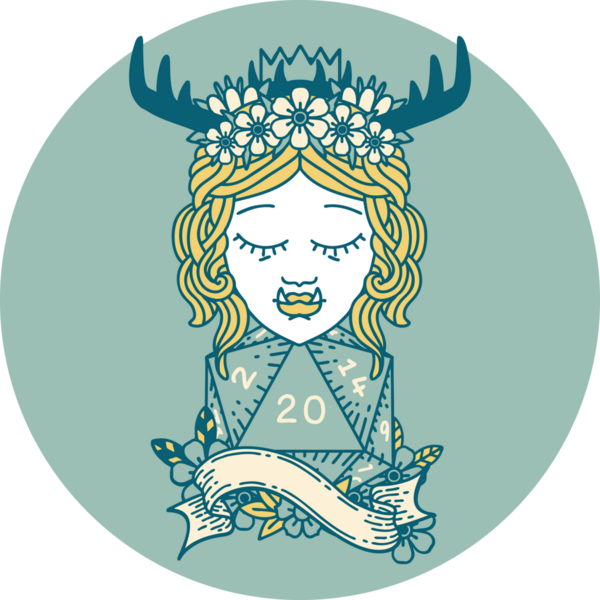 Retro Dövme Biçimli Ork karakteri bir insan tarafından çizilmiş 20 zar ile