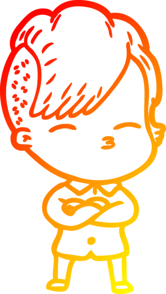 Bir insan tarafından çizilmiş çizgi film karakteri şaşı bir kızın sıcak çizgi çizimi