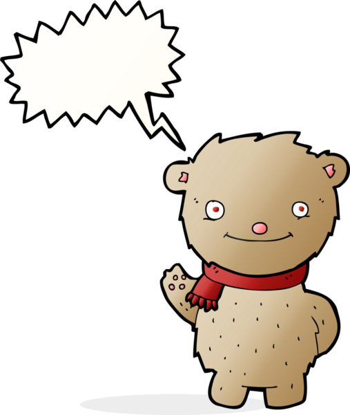 Bir insan tarafından çizilmiş konuşma balonlu oyuncak ayı.