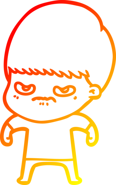 Bir insan tarafından çizilmiş kızgın çizgi film çocuğunun sıcak çizgi çizimi.