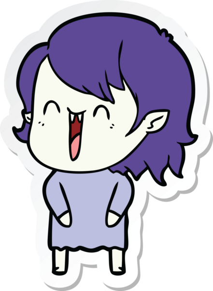 Bir insan tarafından çizilmiş şirin, mutlu bir vampir kızın çıkartması.