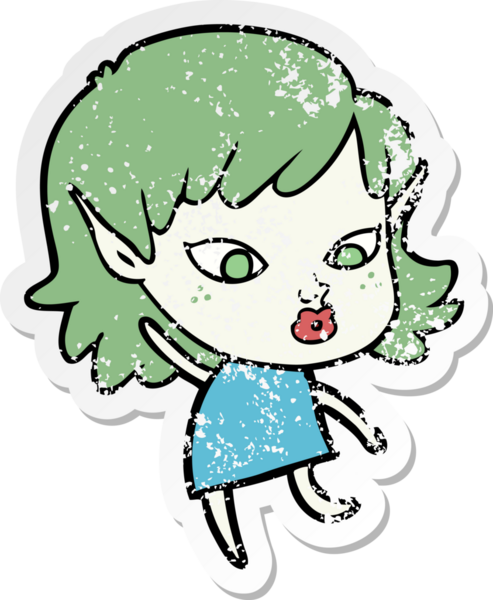 Bir insan tarafından çizilmiş güzel bir elf kızının sıkıntılı çıkartması.