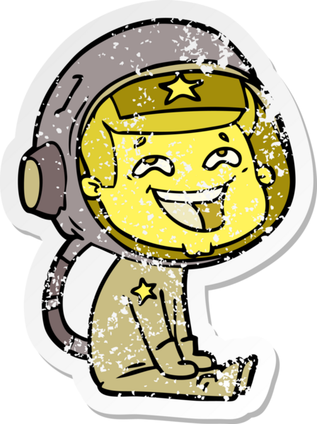 Bir insan tarafından çizilmiş gülen astronot çizgi filminin sıkıntılı çıkartması.