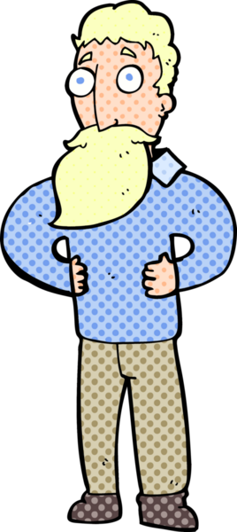 Bir insan tarafından çizilmiş sakallı bir çizgi film adamı.