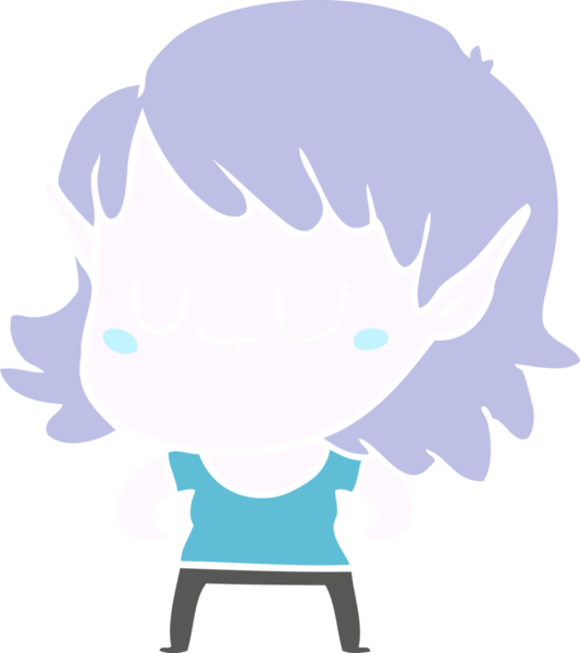 Bir insan tarafından çizilmiş mutlu düz renkli çizgi film elf kızı