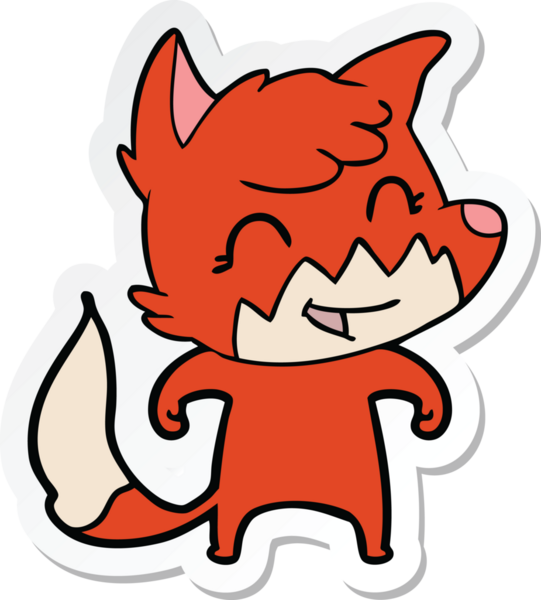 Bir insan tarafından çizilmiş mutlu bir tilkinin çıkartması.