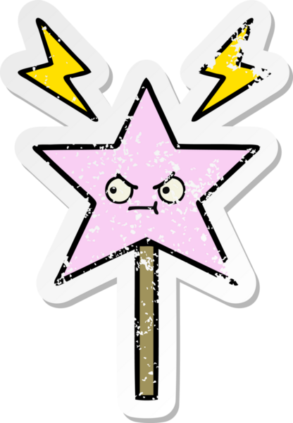 Bir insan tarafından çizilmiş sevimli bir çizgi film sihirli değneğinin sıkıntılı çıkartması.