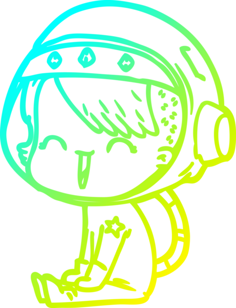 Bir insan tarafından çizilmiş mutlu bir uzay kızının soğuk çizgi çizimi.