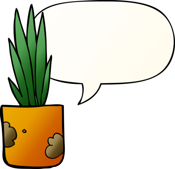 Bir insan tarafından çizilmiş, konuşma baloncuklu karikatür bitkisi.