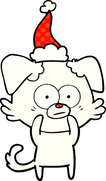 Sinirli köpek eli, bir insan tarafından çizilmiş Noel Baba şapkasının çizgi roman çizimi.