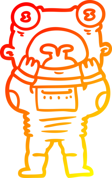 Bir insan tarafından şaşırtılarak çizilen çizgi film uzaylısının sıcak çizgi çizimi.