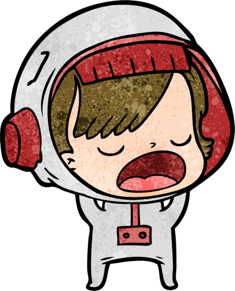 Bir insan tarafından çizilmiş, konuşan astronot kadın.