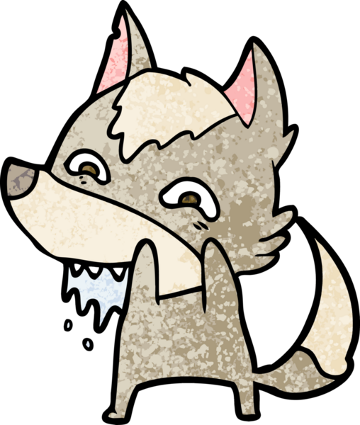 Bir insan tarafından çizilmiş aç kurt çizgi filmi.