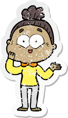 Bir insan tarafından çizilmiş mutlu, yaşlı bir kadının sıkıntılı çıkartması.